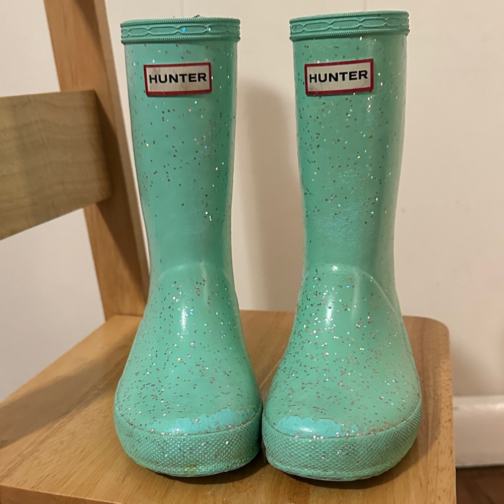 Hunter Kids Mint Green Glitter Rain Boots